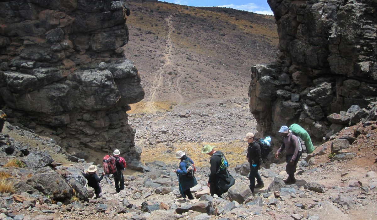 Kilimanjaro,,Tanzania,-,Circa,October,2016:,People,Walking,Down,From